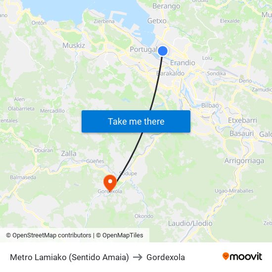 Metro Lamiako (Sentido Amaia) to Gordexola map