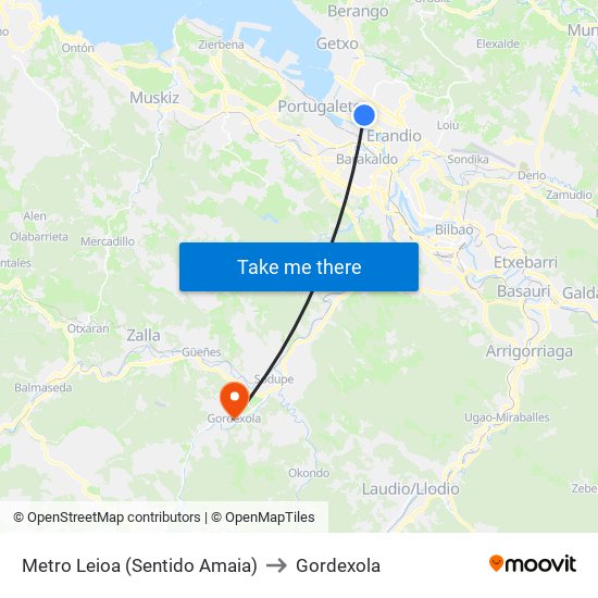 Metro Leioa (Sentido Amaia) to Gordexola map