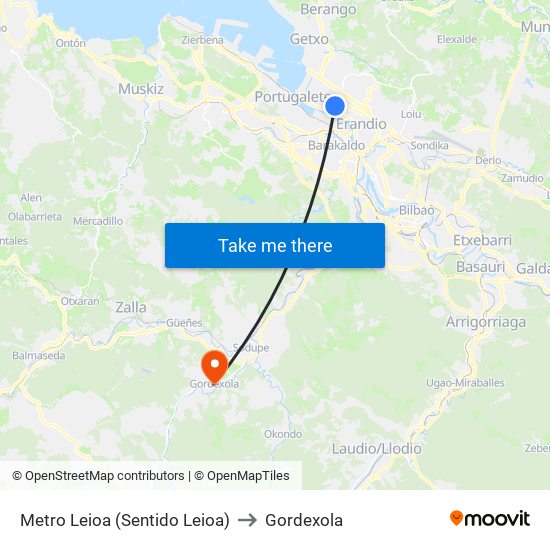 Metro Leioa (Sentido Leioa) to Gordexola map