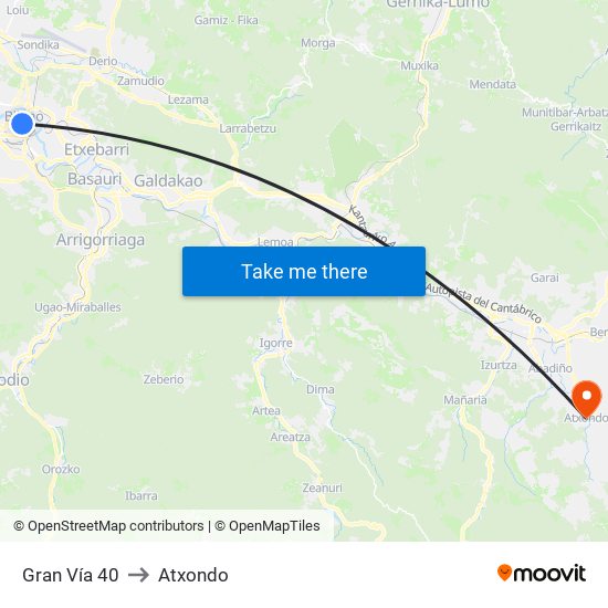 Gran Vía 40 to Atxondo map