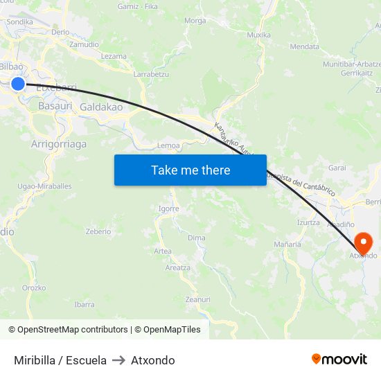 Miribilla / Escuela to Atxondo map