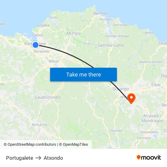 Portugalete to Atxondo map