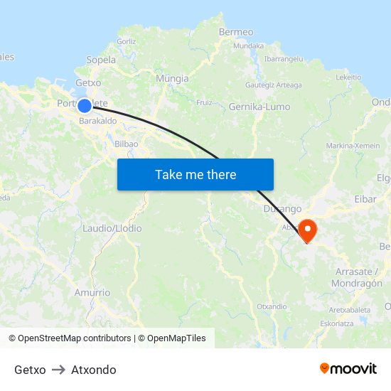Getxo to Atxondo map
