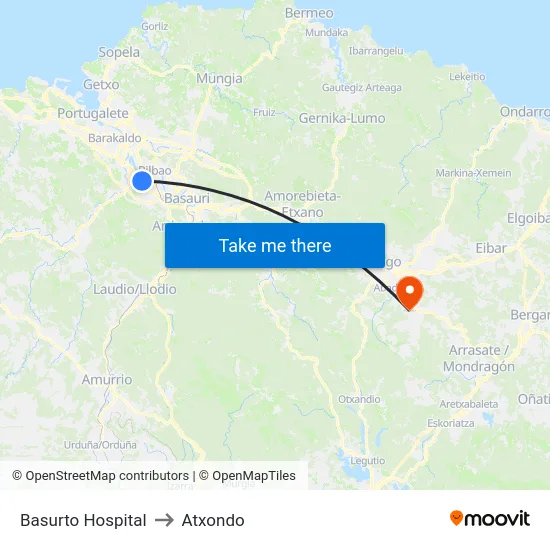 Basurto Hospital to Atxondo map