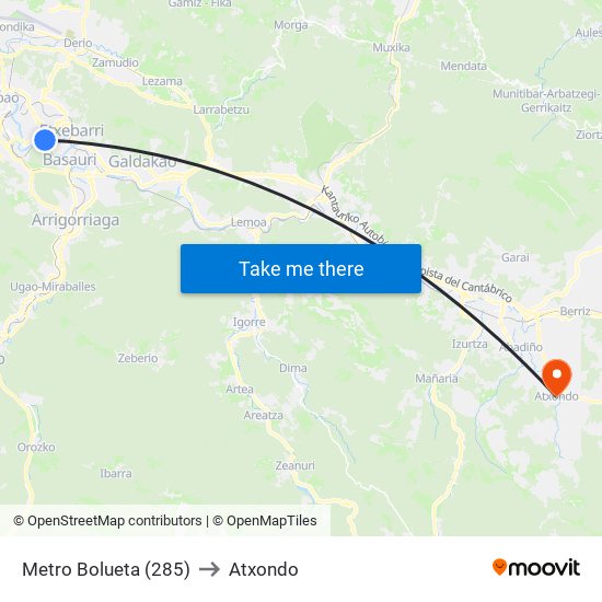 Metro Bolueta (285) to Atxondo map