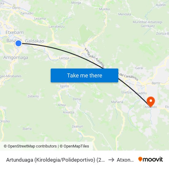 Artunduaga (Kiroldegia/Polideportivo) (297) to Atxondo map