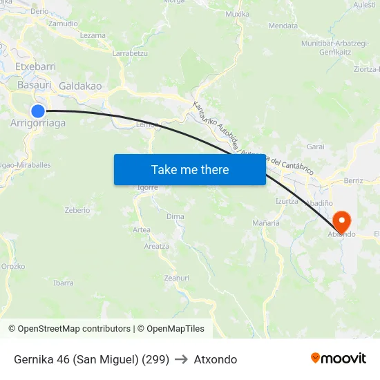 Gernika 46 (San Miguel) (299) to Atxondo map