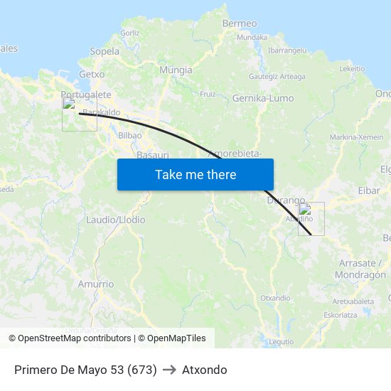 Primero De Mayo 53 (673) to Atxondo map