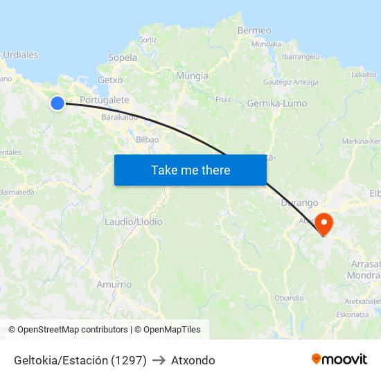 Geltokia/Estación (1297) to Atxondo map