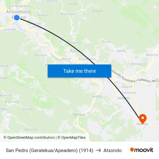 San Pedro (Geralekua/Apeadero) (1914) to Atxondo map