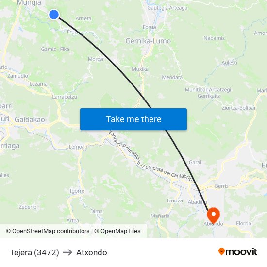 Tejera (3472) to Atxondo map