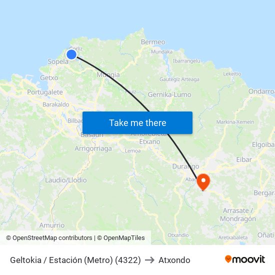 Geltokia / Estación  (Metro) (4322) to Atxondo map
