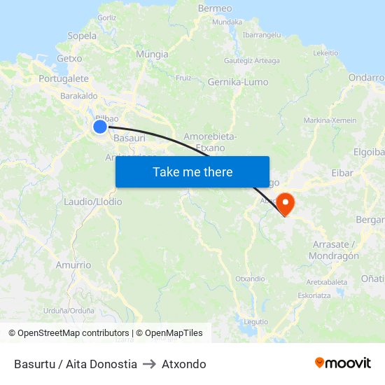 Basurtu / Aita Donostia to Atxondo map