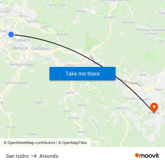 San Isidro to Atxondo map