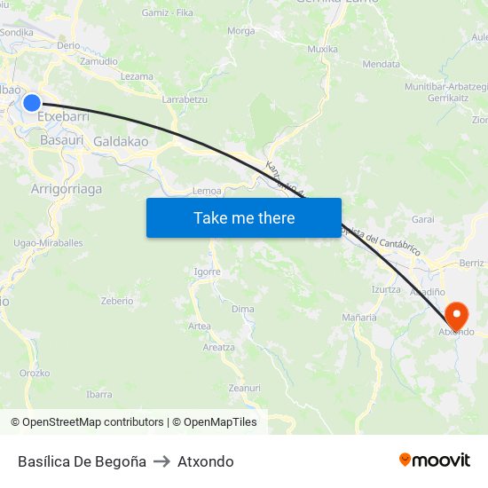 Basílica De Begoña to Atxondo map