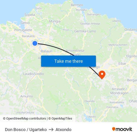 Don Bosco / Ugarteko to Atxondo map