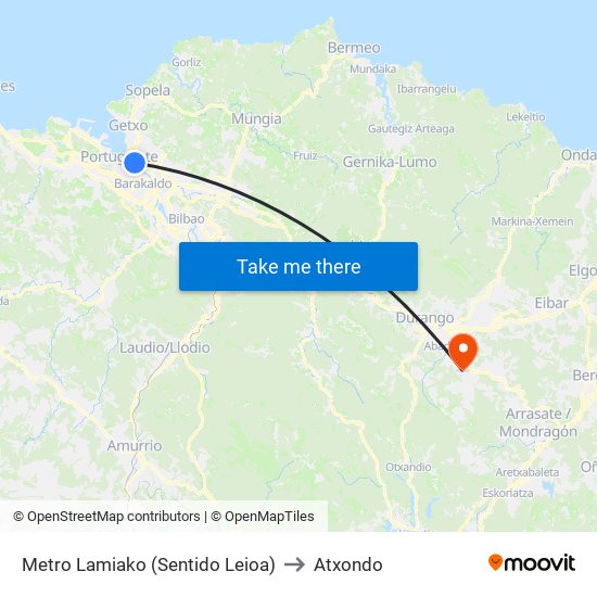 Metro Lamiako (Sentido Leioa) to Atxondo map