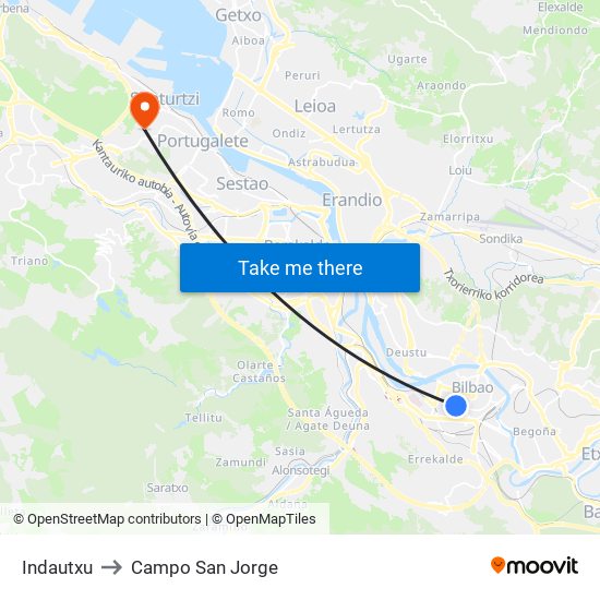 Indautxu to Campo San Jorge map