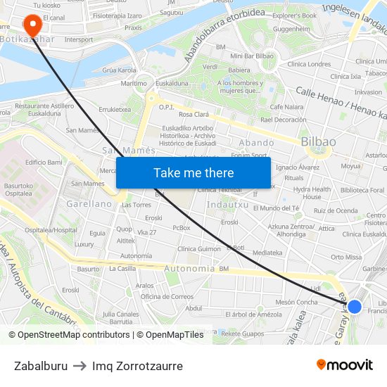 Zabalburu to Imq Zorrotzaurre map