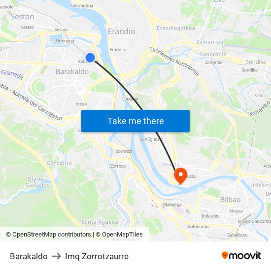 Barakaldo to Imq Zorrotzaurre map