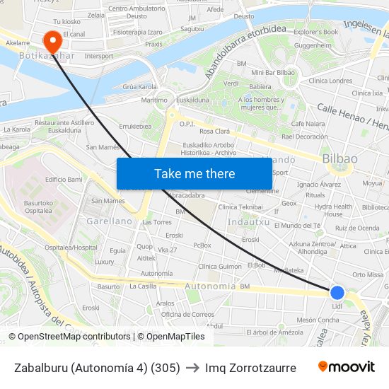 Zabalburu (Autonomía 4) (305) to Imq Zorrotzaurre map
