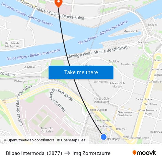 Bilbao Intermodal (2877) to Imq Zorrotzaurre map