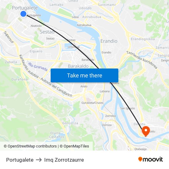 Portugalete to Imq Zorrotzaurre map