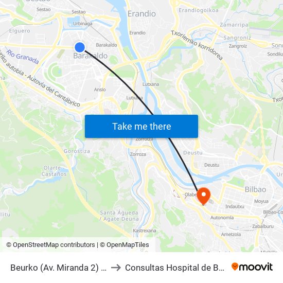 Beurko (Av. Miranda 2) (411) to Consultas Hospital de Basurto map