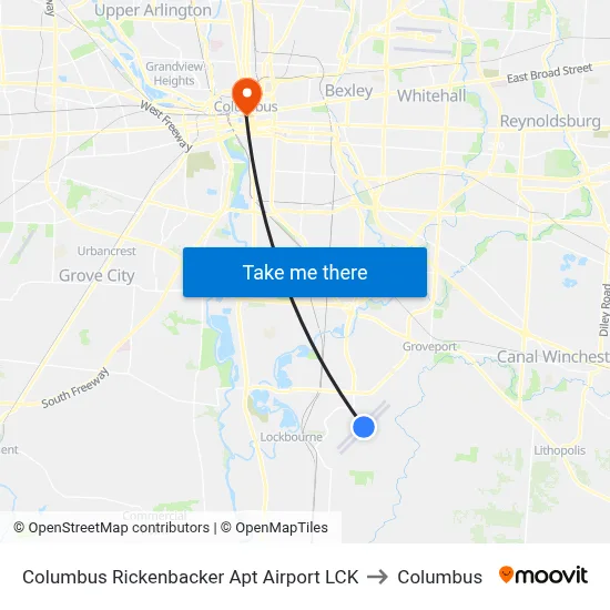 Columbus Rickenbacker Apt Airport LCK to Columbus map