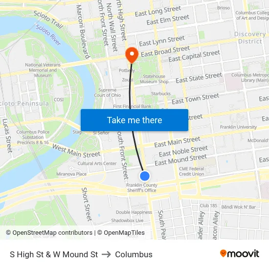S High St & W Mound St to Columbus map