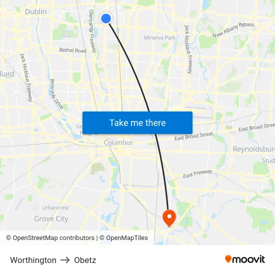 Worthington to Obetz map