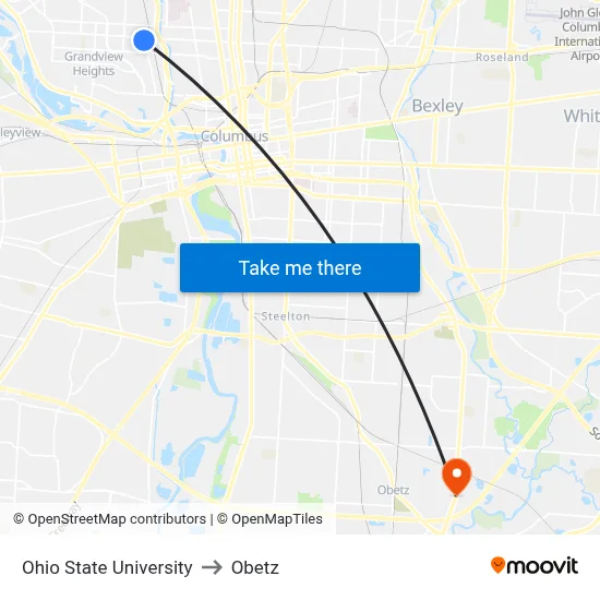 Ohio State University to Obetz map
