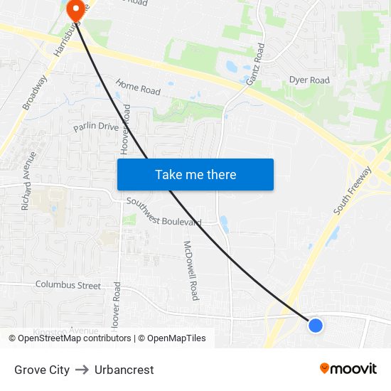 Grove City to Urbancrest map