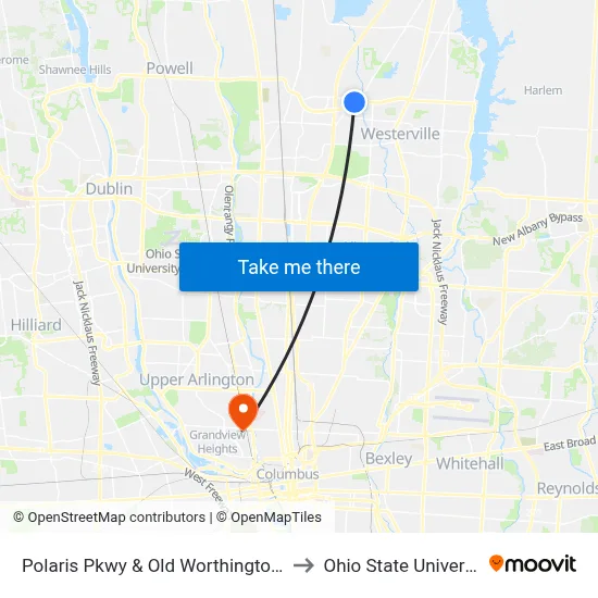 Polaris Pkwy & Old Worthington Rd to Ohio State University map
