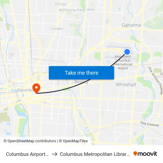 Columbus Airport CMH to Columbus Metropolitan Library (Main) map