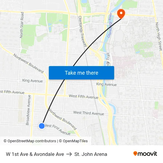 W 1st Ave & Avondale Ave to St. John Arena map
