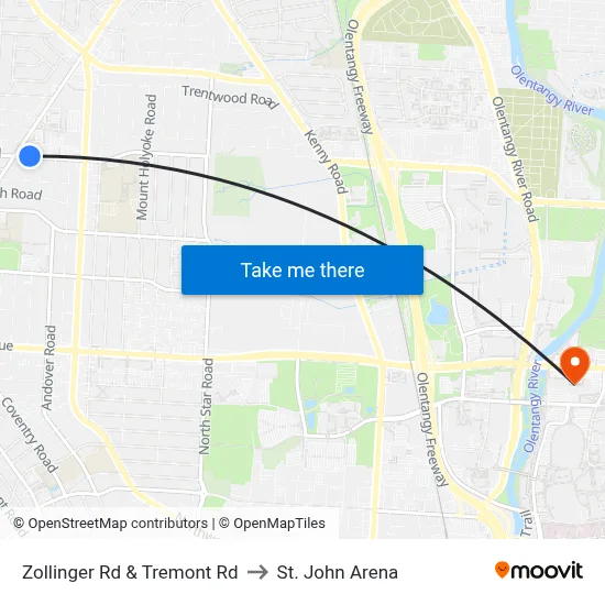 Zollinger Rd & Tremont Rd to St. John Arena map