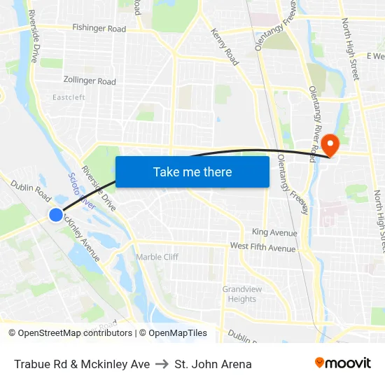 Trabue Rd & Mckinley Ave to St. John Arena map