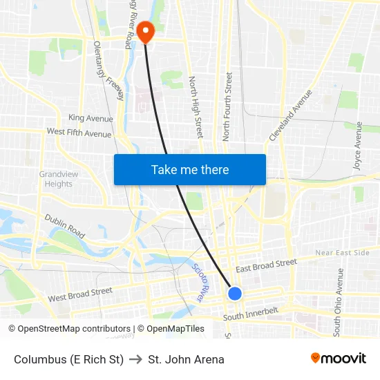Columbus (E Rich St) to St. John Arena map