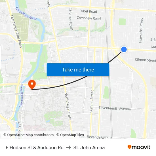 E Hudson St & Audubon Rd to St. John Arena map