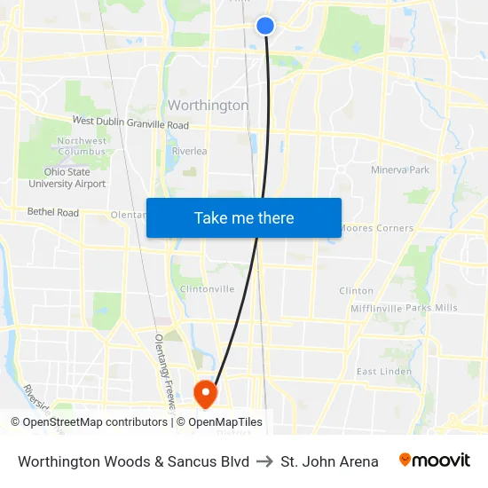 Worthington Woods & Sancus Blvd to St. John Arena map