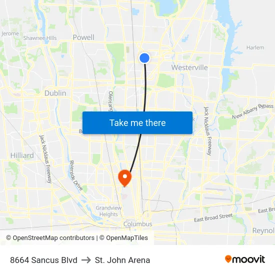 8664 Sancus Blvd to St. John Arena map