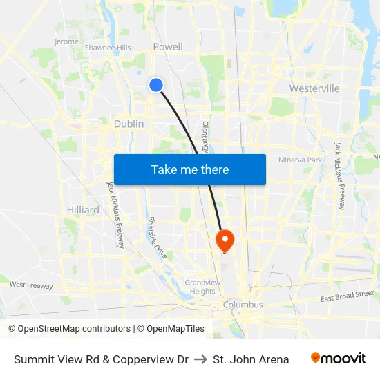 Summit View Rd & Copperview Dr to St. John Arena map