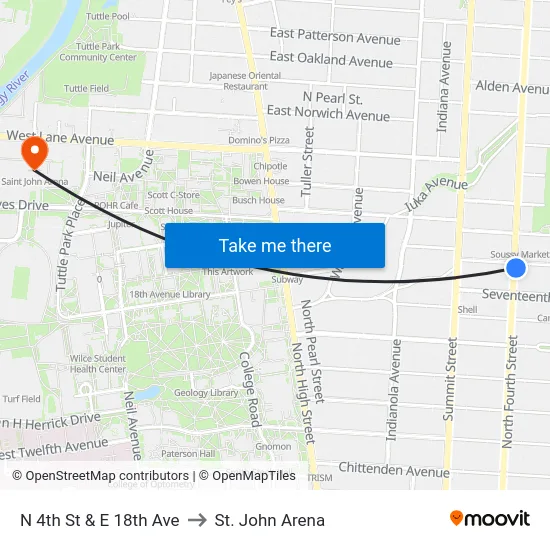 N 4th St & E 18th Ave to St. John Arena map