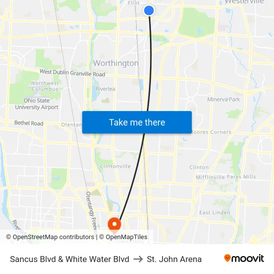 Sancus Blvd & White Water Blvd to St. John Arena map