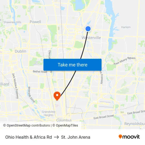 Ohiohealth & Africa Rd to St. John Arena map