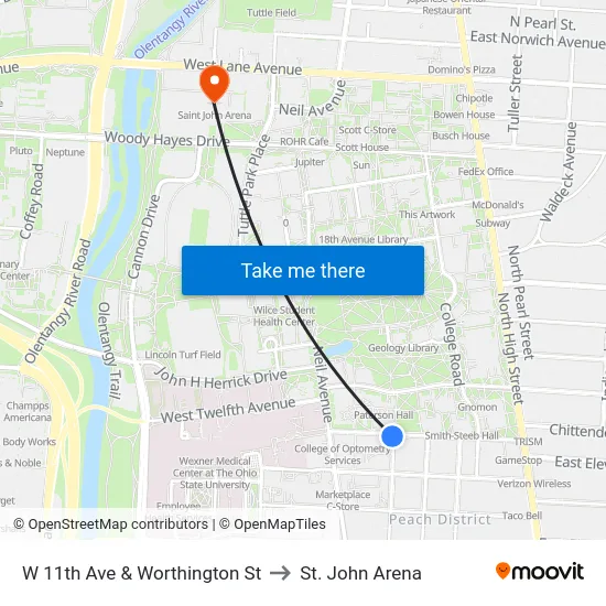 W 11th Ave & Worthington St to St. John Arena map