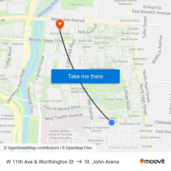 W 11th Ave & Worthington St to St. John Arena map