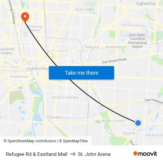 Refugee Rd & Eastland Mall to St. John Arena map