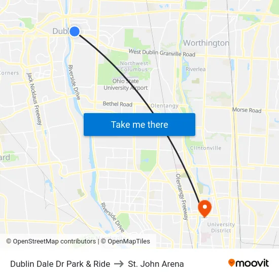 Dublin Dale Dr Park & Ride to St. John Arena map